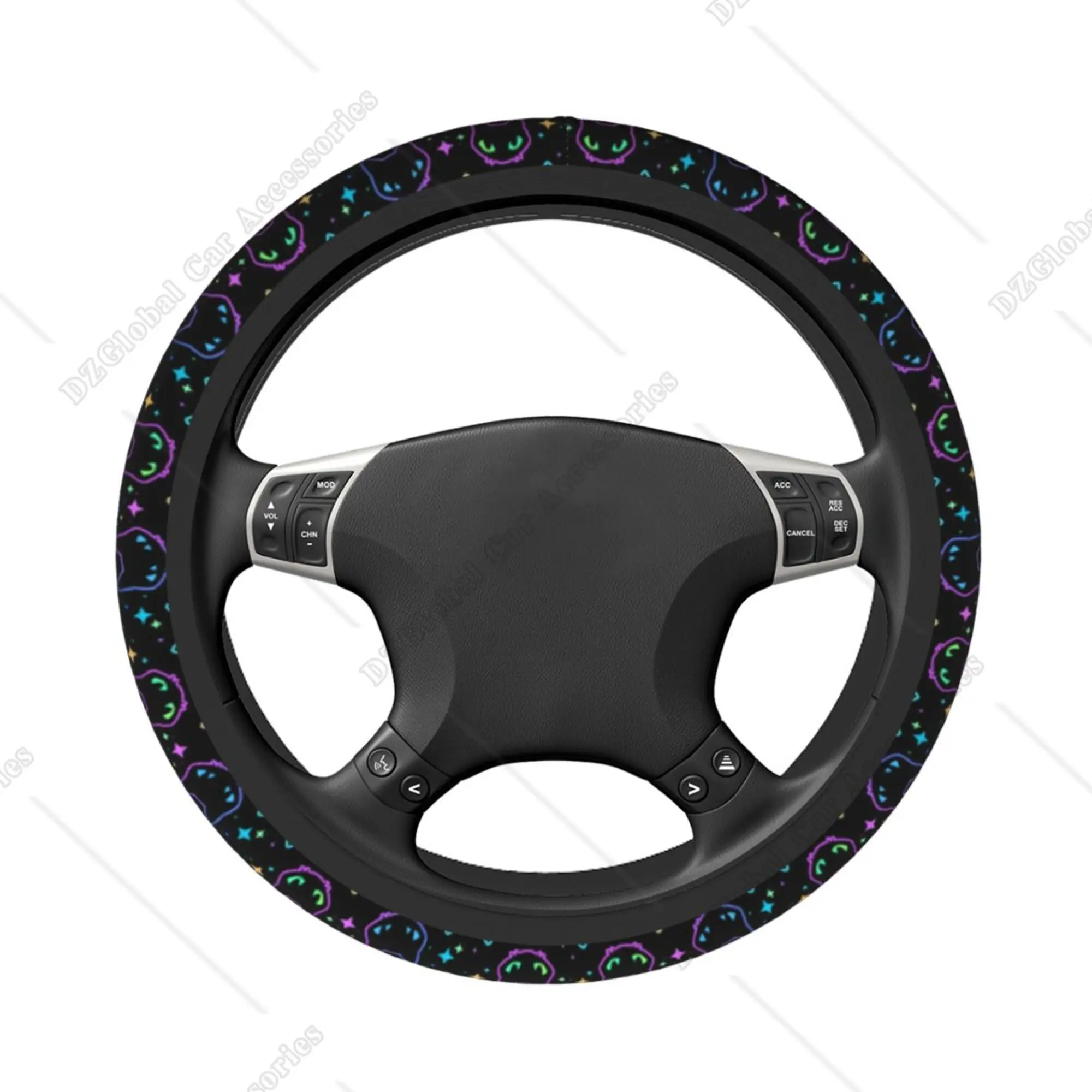 Car Steering Wheel Cover Universal 15 Inch Colorful Neon Cat Heads Steering Wheel Protector Car Accessories for Men Women Decor