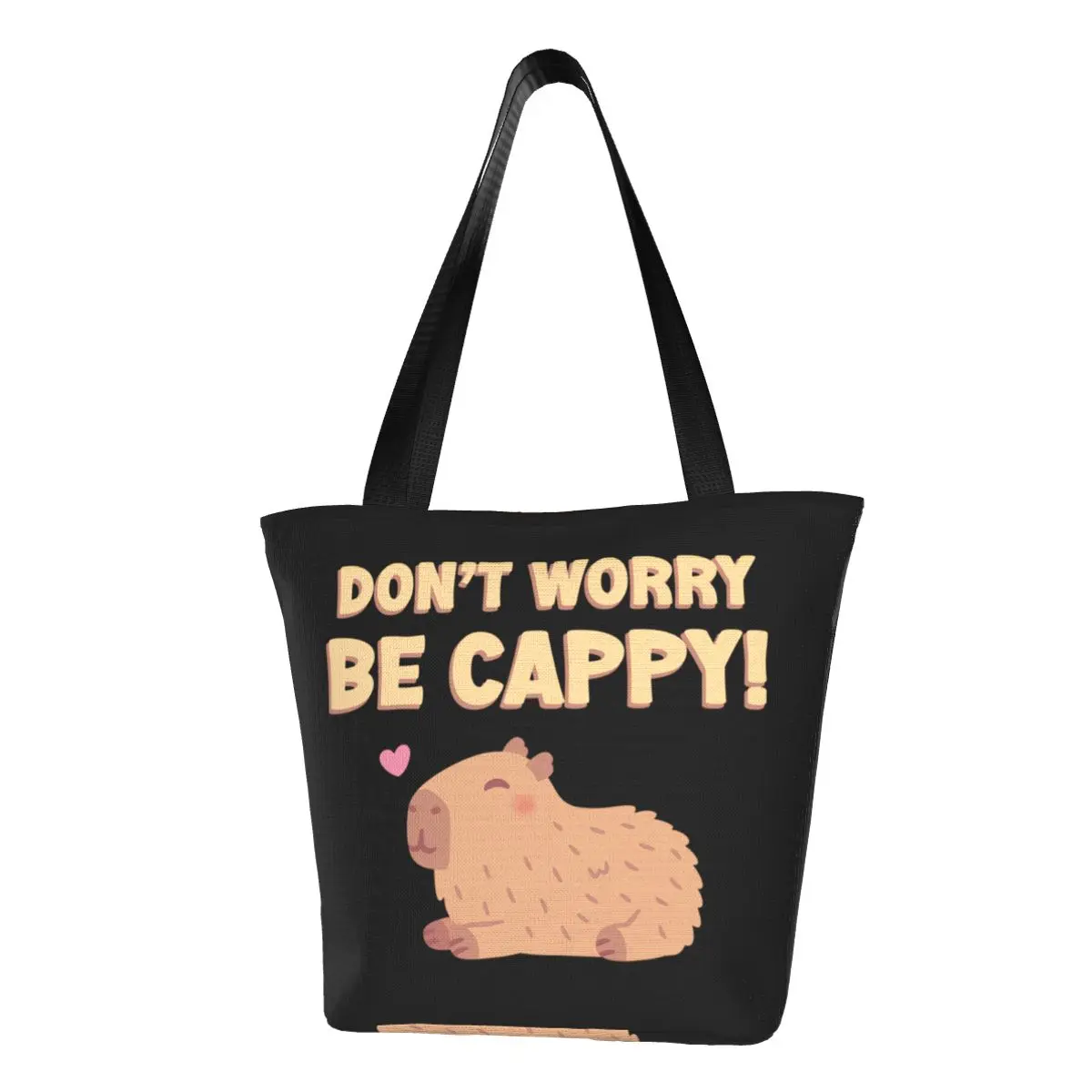 

Забавная сумка для покупок Happy Capybara на заказ, кавайная парусиновая сумка-шоппер, сумки на плечо, портативная сумка большой емкости