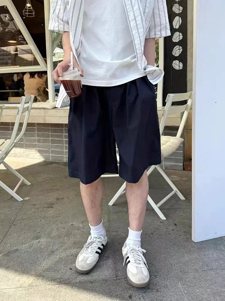 

Loose Casual Workwear orts Summer New Men's Japanese Retro Pure Color Five-Quarter Pants Breathable Straight Leg Trousers