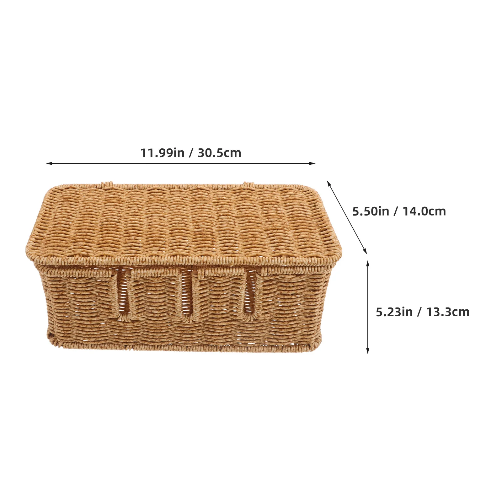 Desktop Cable Organizer Box Imitation Rattan Cord Management Storage Basket for Office Home Use Power Strip Holder with