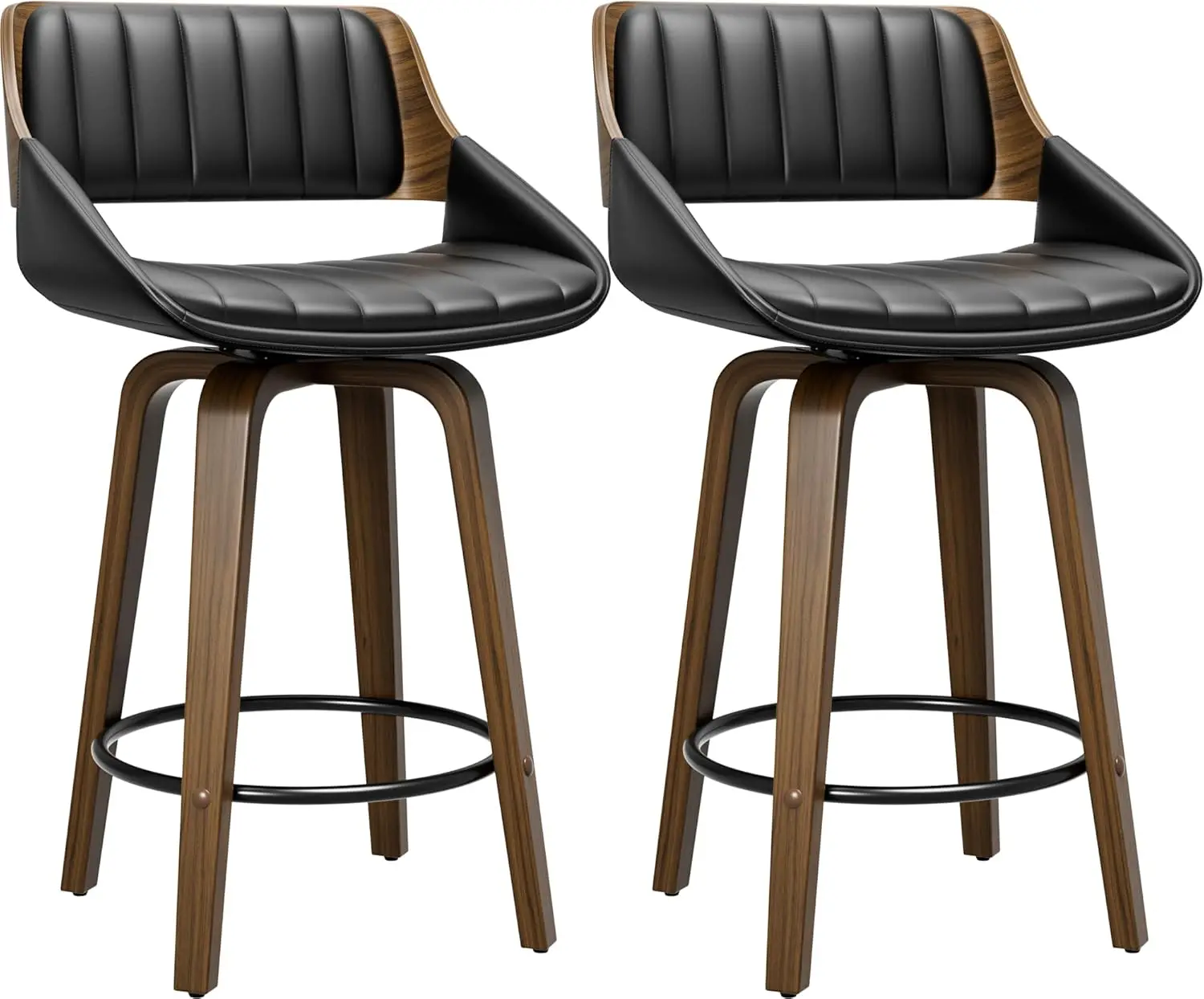 

Bar Stools Set of 2, 26" Swivel Counter Height Barstools with Bentwood Back and Legs, Mid Century Modern Upholstered Faux Leathe
