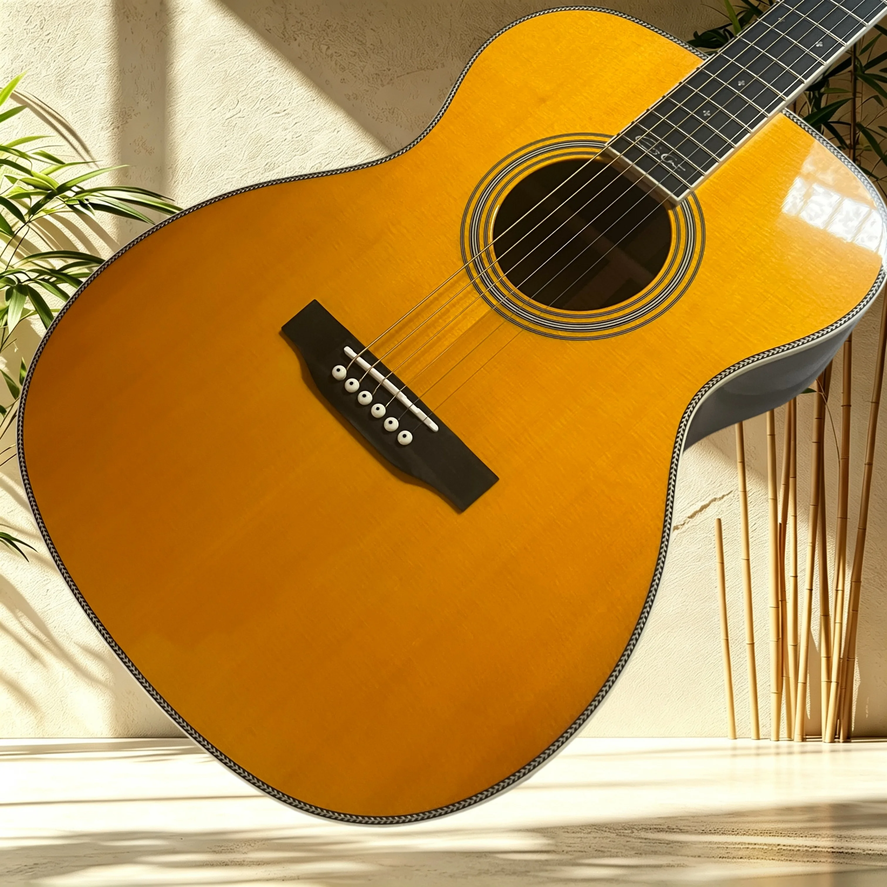 OM28 Solid Acoustic Guitar Spruce Top Rosewood Back Sides Ebony Fretboard Vintage Yellow Gloss  Folk Blues Vintage Fingerstyle