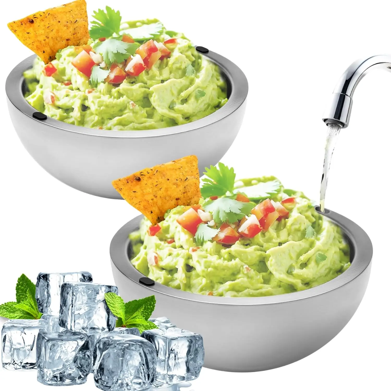 

35oz Stainless Steel Dip Chiller Bowl, Insulated Serving Dish for Hot or Cold Food, 2 Bowls Included