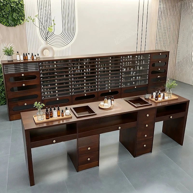 Light luxury solid wood polish table polish display cabinet storage cabinet salon multi-layer nail polish floor