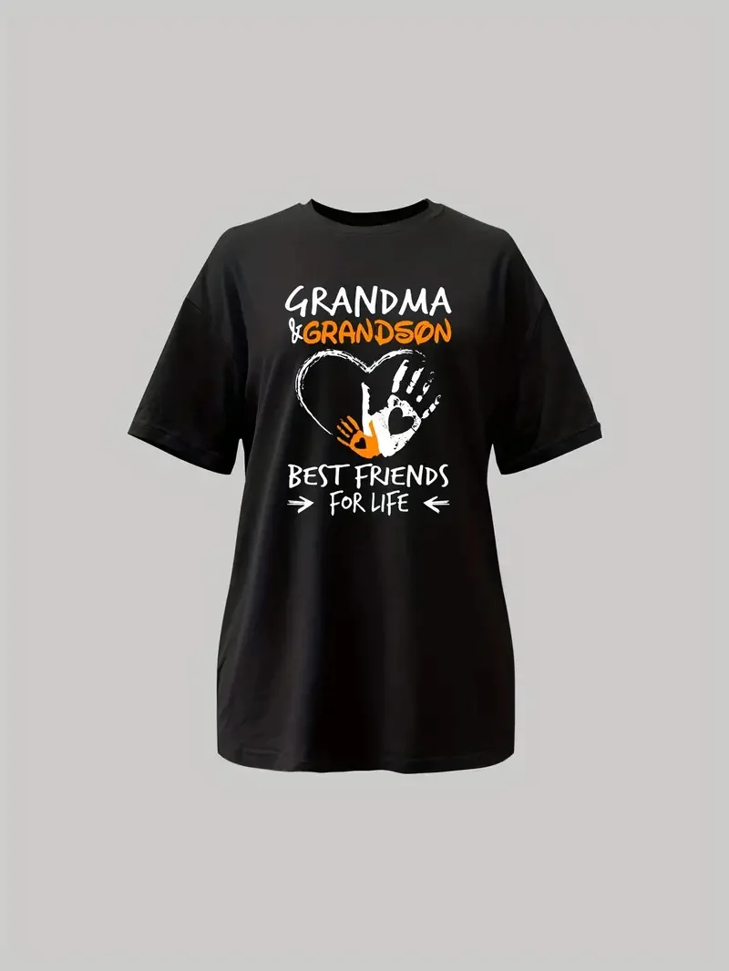 Celebrate Grandma & Grandson Love with Summer-Perfect Casual Crew Neck Tee: Easy-Care & Durable Design