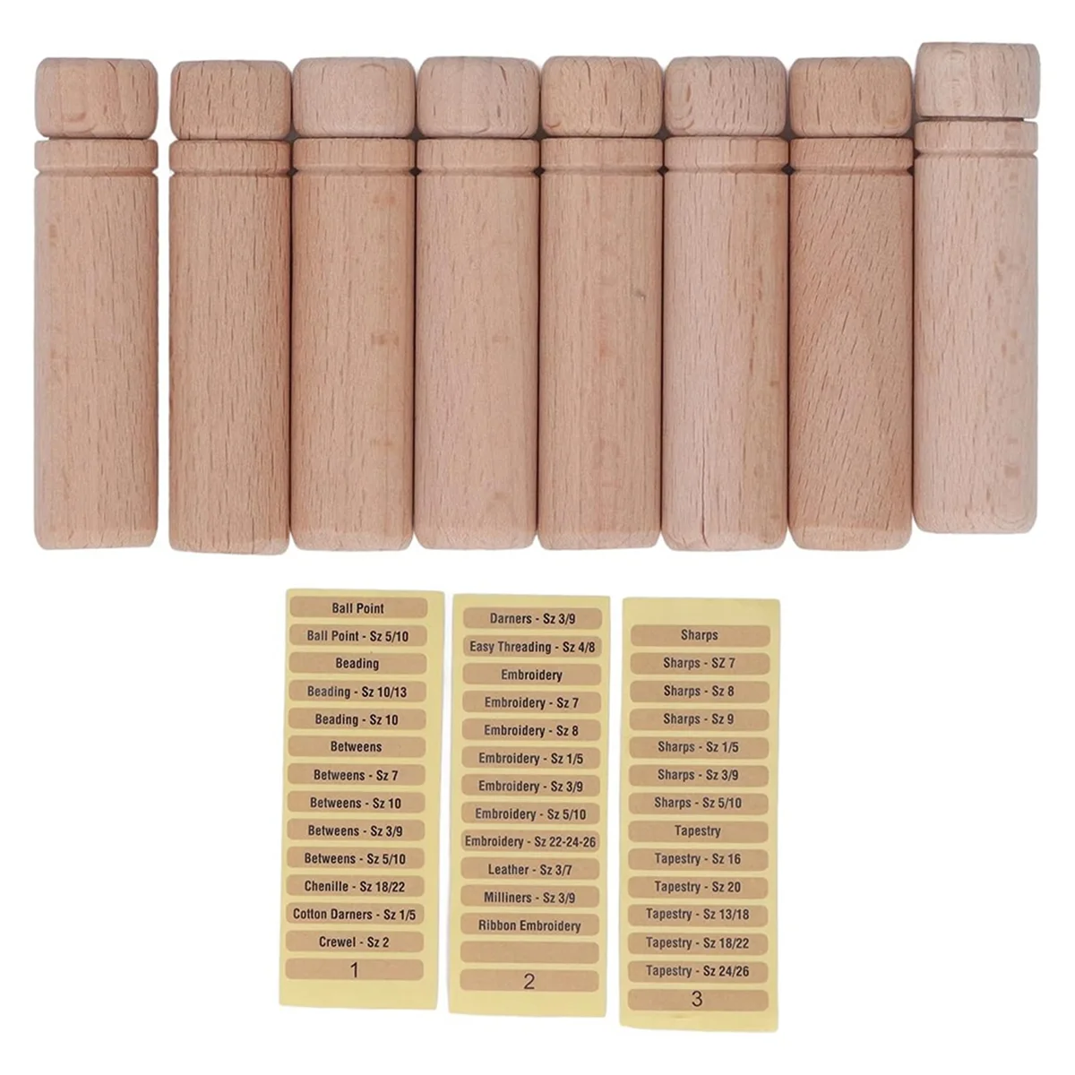 8Pcs Wooden Needle Case, Portable Sewing Needle Holders with 3 Stickers for Sewing Supplies Storage