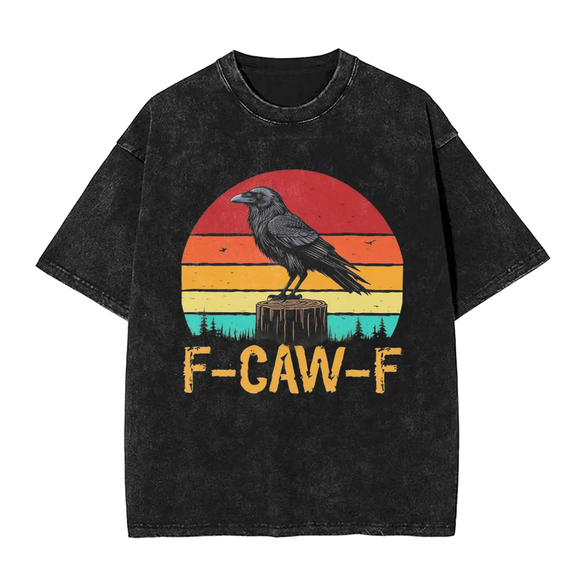

Men's Black Crow F Caw F Funny Bird T-Shirts Tops Summer Retro Short-Sleeved T Shirt Crew Neck Hip Hop Casual Tee Shirt Hot Sale