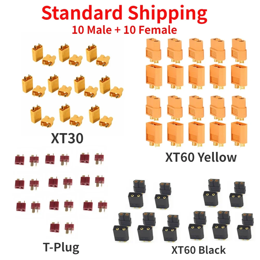 

10Pairs(10Male+10Female) XT60 XT30 T-Plug Bullet Connector Plug for RC Multirotor Airplane Helicopter FPV Drone LIPO Battery