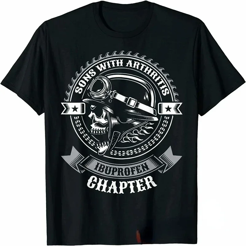 Camiseta Negra Vintage con Estampado de Calavera de Motociclista, para Hombre, con Diseño de Ibuprofeno para la Artritis, Estilo Gótico, Ropa Urbana