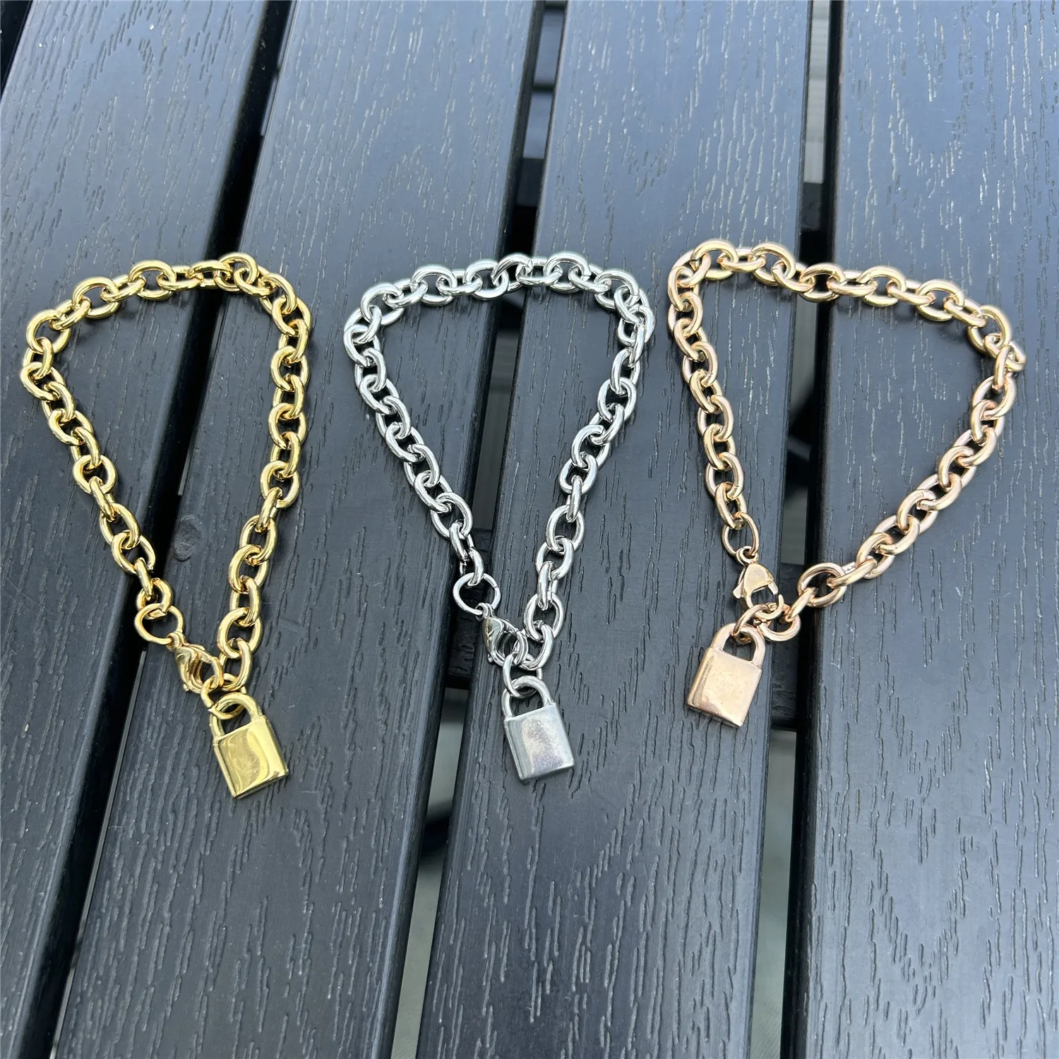 MinaMaMa Stainless Steel Chain Lock Charm Bracelet For Women Hip Hop Padlock Bracelets Jewelry Gifts