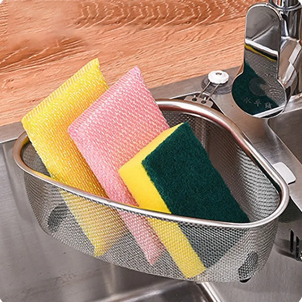 Stainless Steel Sink Drain Basket Multi-functional Household Kitchen Triangle Storage Shelf Non-slip Adjustable