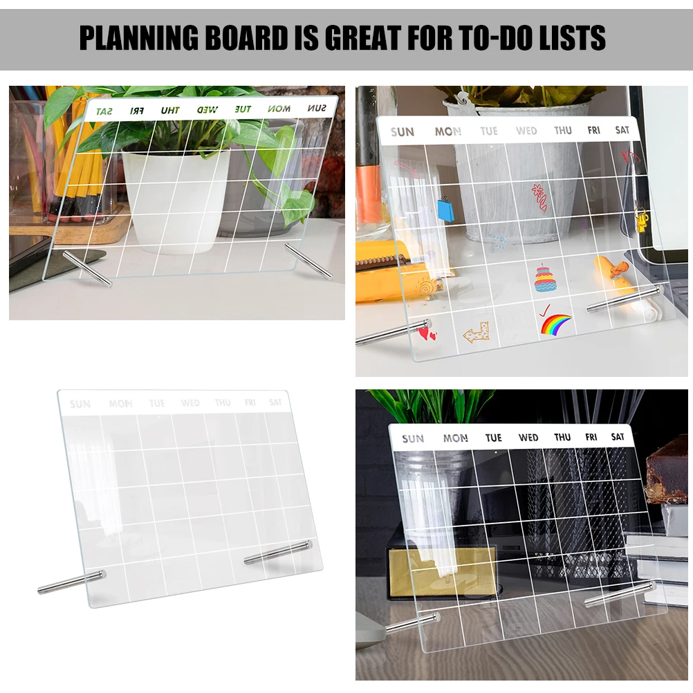 1 set Acrylic Memo Board 7cm Nails 6 Pens Clear Desk Sturdy Smooth Practical Writing Pad Dry Erase Transparent Tabletop Note