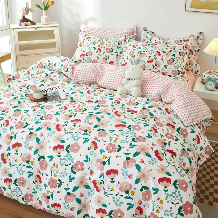 Soft Floral Duvet Cover 100%Cotton Botanical Flower Printed Bedding Set Comfy Durable Farmhouse Duvet Covers for Bedroom Decor