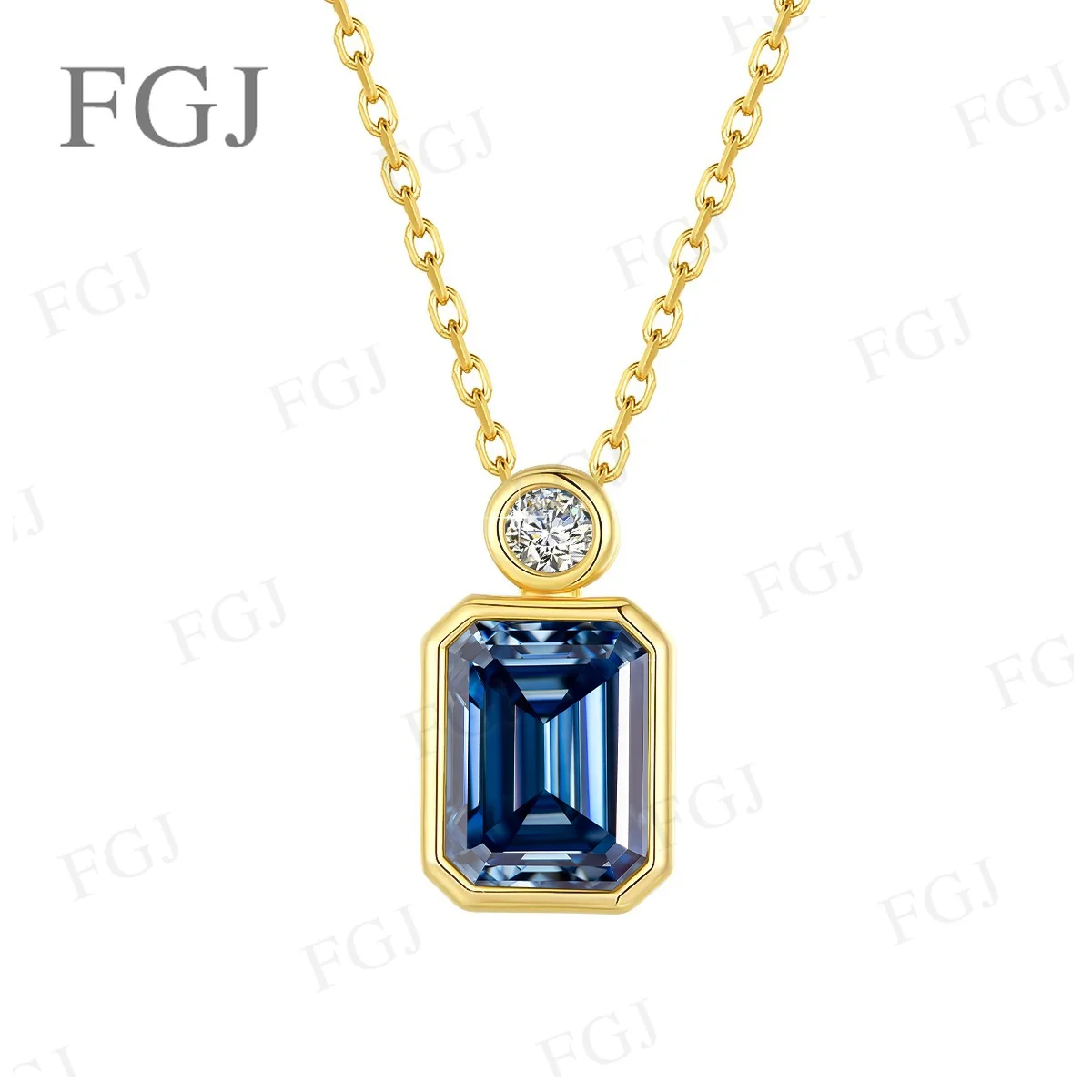Moissanit-Anhänger-Halskette mit Smaragdschliff, 6 x 8 mm, trendiger, edler Schmuck für Damen, Geschenk zum Jahrestag oder zur Hochzeit. – Detail 10