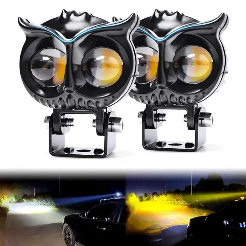 2pcs Motorcycle LED Dual Color  Motorcycle Owl  Auxiliary Headlights  Dual Color  Scooter Driving For Racer Spotlight