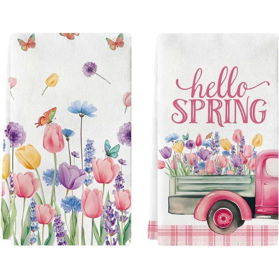 

Spring Kitchen Towels Tulip Truck Hallo Spring Cute Seasol Kitchen Dish Towels Decorations for Home Kitchen Bathroom 18x26 Ih H