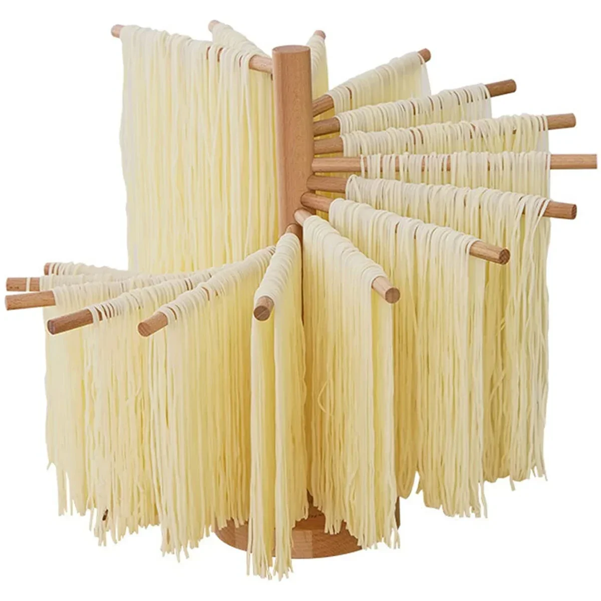 Collapsible Pasta Drying Rack Wooden Spaghetti Stand Dryer with 16 Suspension Rods Homemade Fresh Noodle Hanger Easy Storage