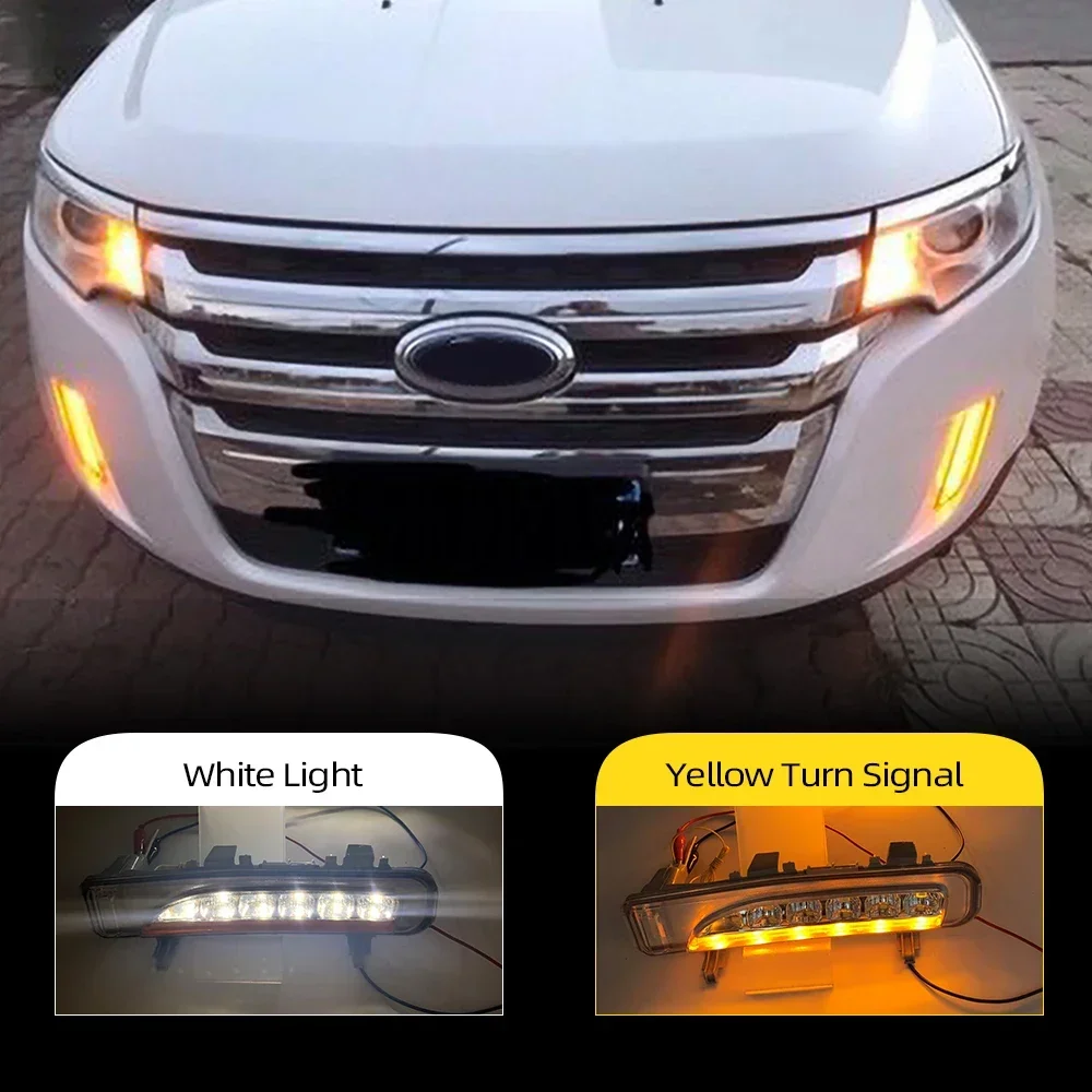 New！ 1Pair 12V ABS LED For Ford Edge 2009 2010 2011 2012 2013 2014 DRL Daytime Running Lights With Turn  Signal Lights Fog lamp