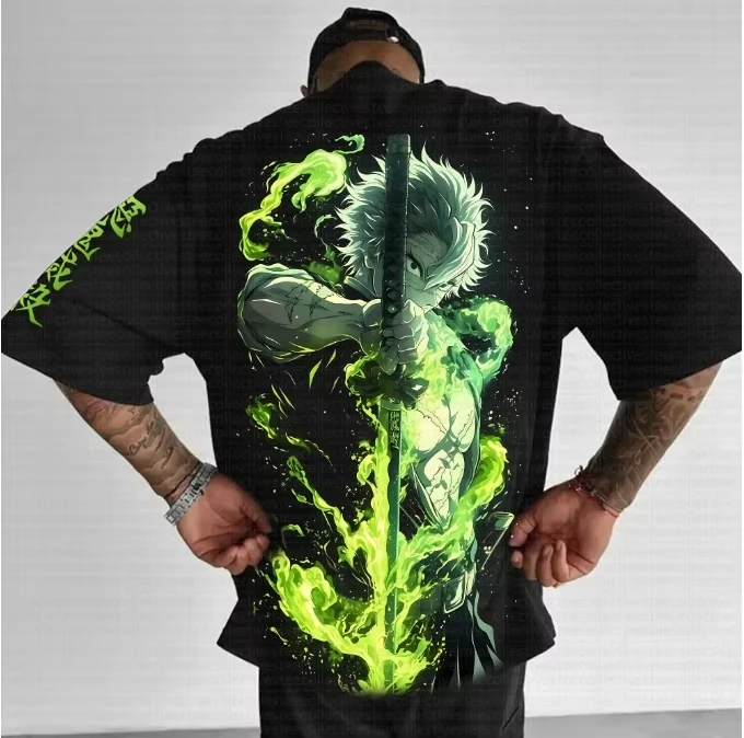 

Demon Slayer 2026 New Hot Printed T-Shirt Casual Summer Wear Men's Street Clothing Men's T-Shirt Washed and Old Comfortable