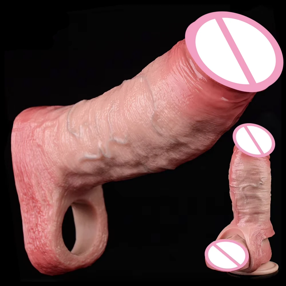 FAAK Open-ended Penis Sleeve Silicone Realistic Hollow Dildo  Ring Dick Sheath Stretchable Sex Toys For Men Cock Enlargement