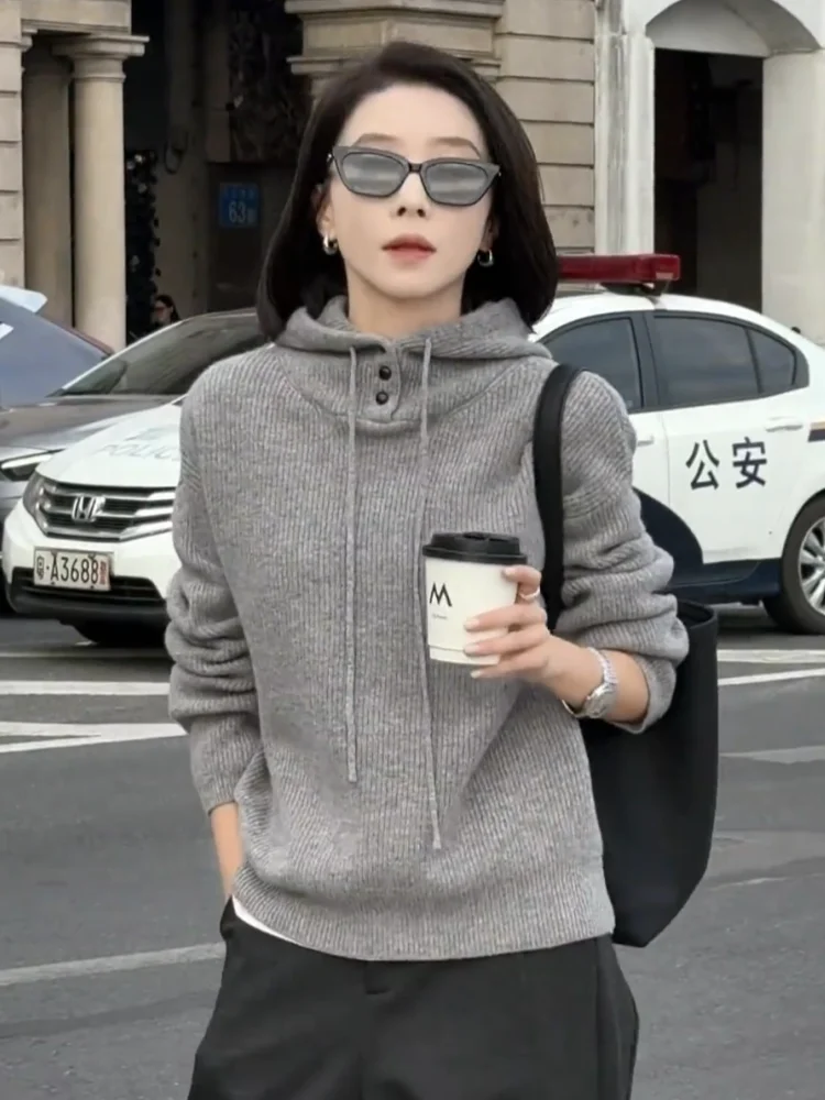 

Свитер с капюшоном из 100% чистого кашемира, женский свитер, толстый кашемировый свитер, свободная толстовка с ленивым верхом.