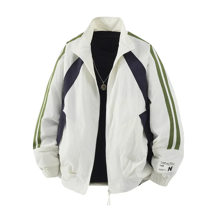 

Men's Stand Up Collar Workwear Jacket Versatile Color Blocked Sports Loose Coat Spring Autumn Casual Outerwear Men Clothing