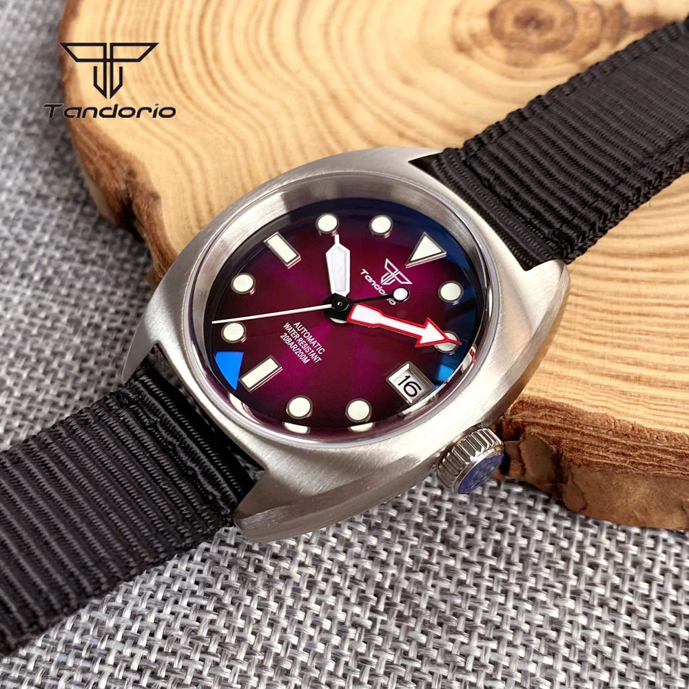 Tandorio NH35A Gradient Color Automatic 36mm Dive Men Watch Domed AR Sapphire Sunburst Face Mechanical 20atm Luminous Wristwatch