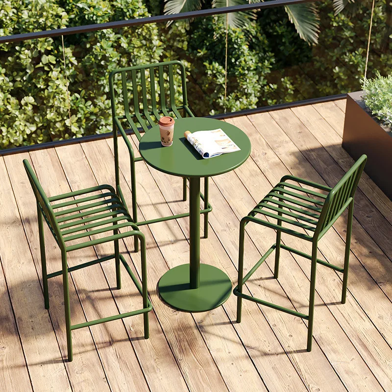 Small Unit Balcony High Legged Table Outdoor Courtyard Leisure Outdoor Garden Milk Tea Shop Bar Counter Table Chair Combination