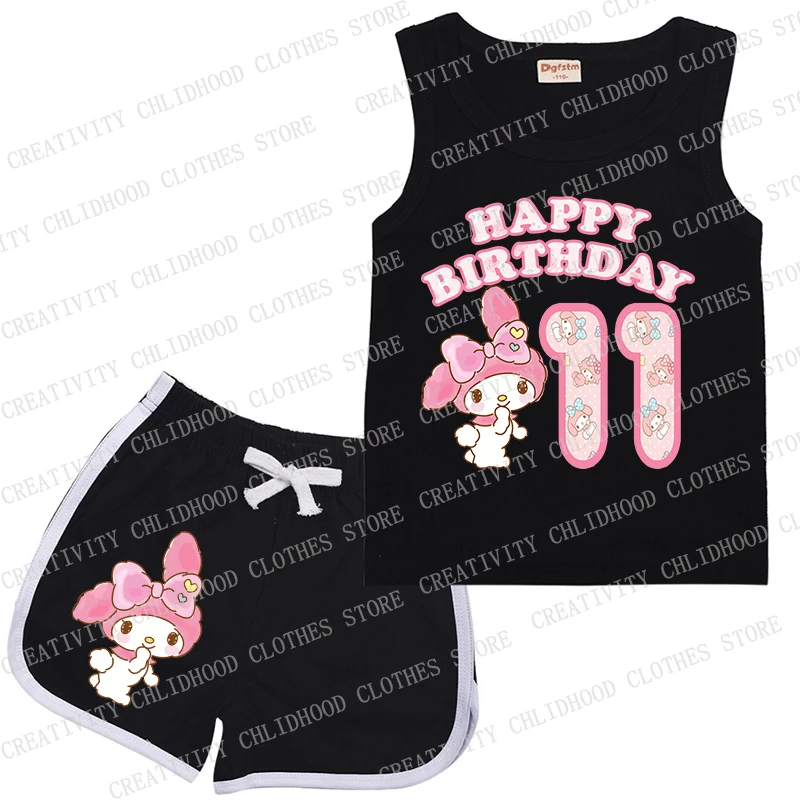 Melodys Kinder Sporta nzug Nummer 123456789 10 11 12 13 14 Kinder Weste & Shorts Cartoon Freizeit kleidung ärmellose Mädchen Jungen Sets