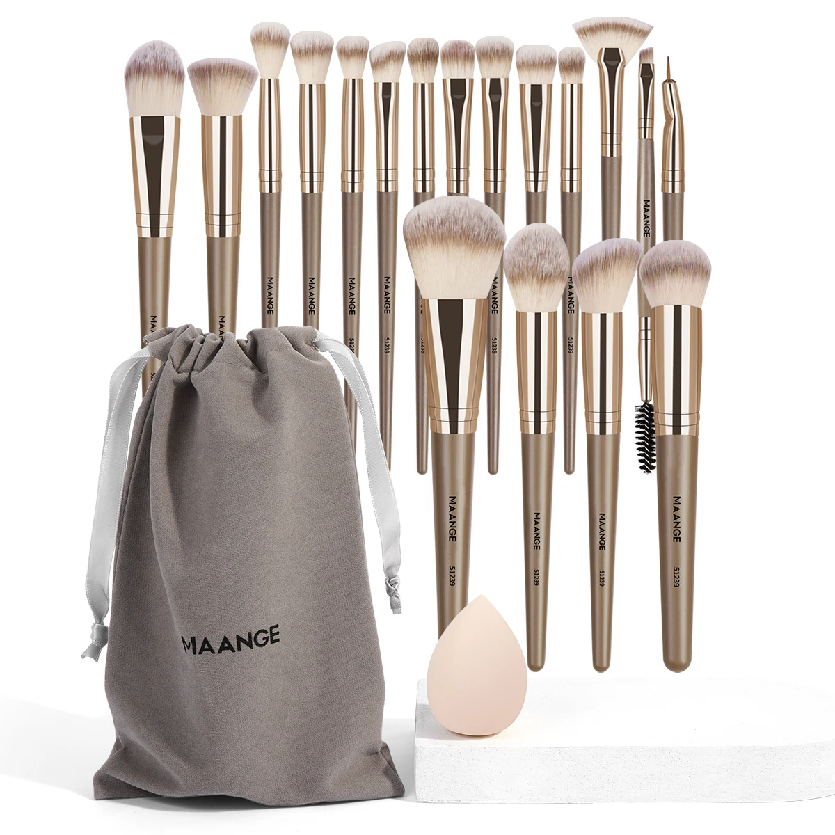 MAANGE 19pcs Makeup Tools Kit Kabuki Foundation Powder Concealer Makeup Brush Powder Puff Makeup Sponge Set with Gift Bag