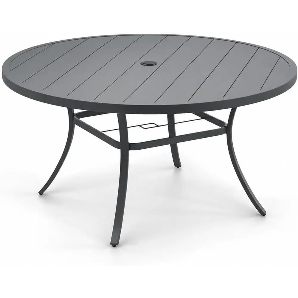 53" Outdoor Round Patio Table or Lawn Garden, All Weather Metal Round Patio Dining Table with Adjustable Umbrella Hole, Patio Ta