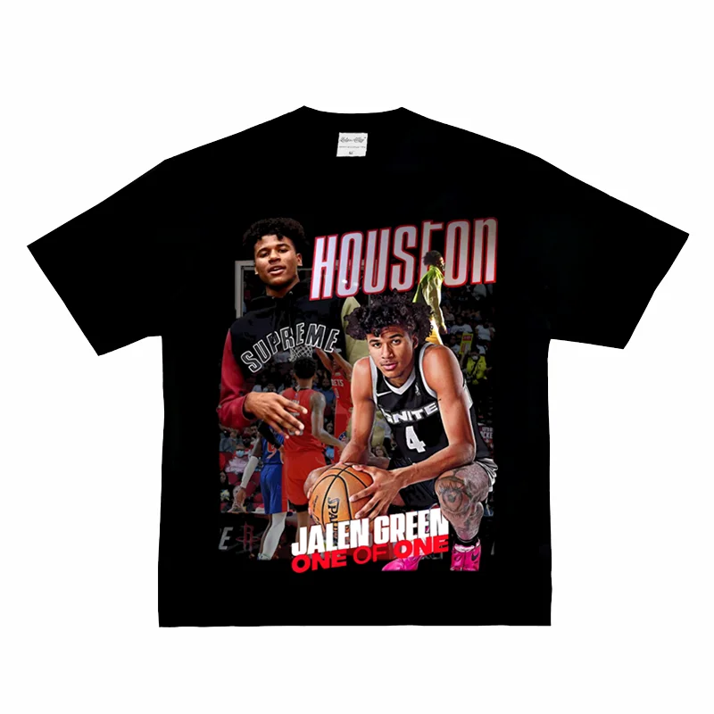 

Fashion Summer New Hot Men Jalen Green Vintage Hip Hop American Neckline Basketball Trend Popular Printed Short Sleeves