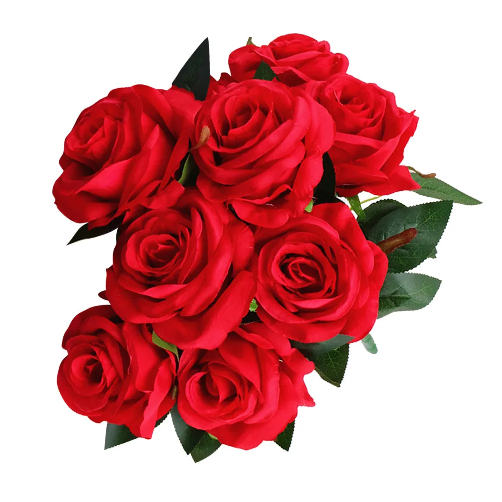 

9 Heads Artificial Rose Bouquet Silk Fake Flowers Real Touch Wedding Party Home Garden Office Coffee Shop Decoration