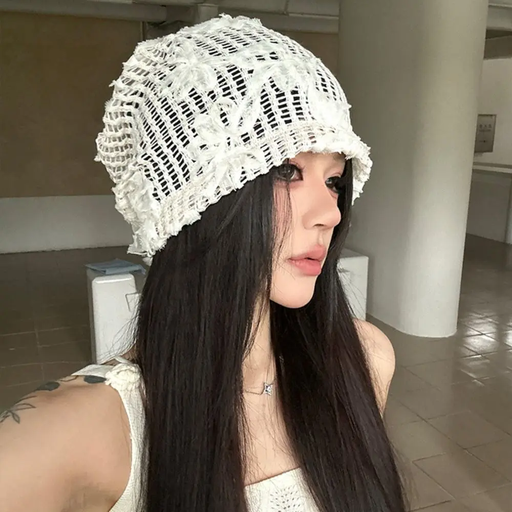 عادية اليدوية زهرة كروشيه قبعة لطيف الجوف خارج زهرة محبوك قبعة رقيقة الكورية نسج قبعة الملابس والاكسسوارات #3