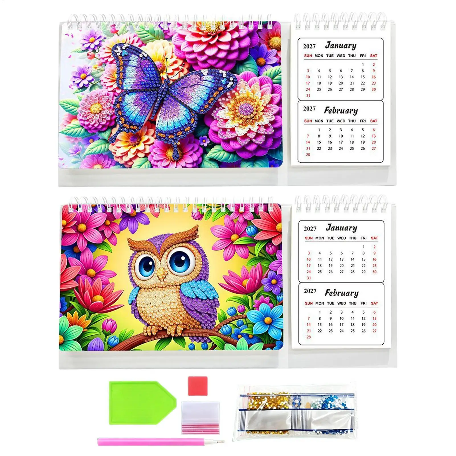 

Rhinestone Painting Calendar Cartoon Theme Decorative Crafting Planner Gem Art Painting Tabletop Calendar Kit For Home Room