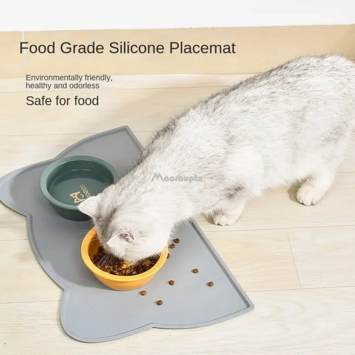 Protective, High-Quality, and Durable Non-Slip Silicone Pet Food Mat for Cats and Dogs - Premium Leak-Proof Feeding Bowl Pad - W