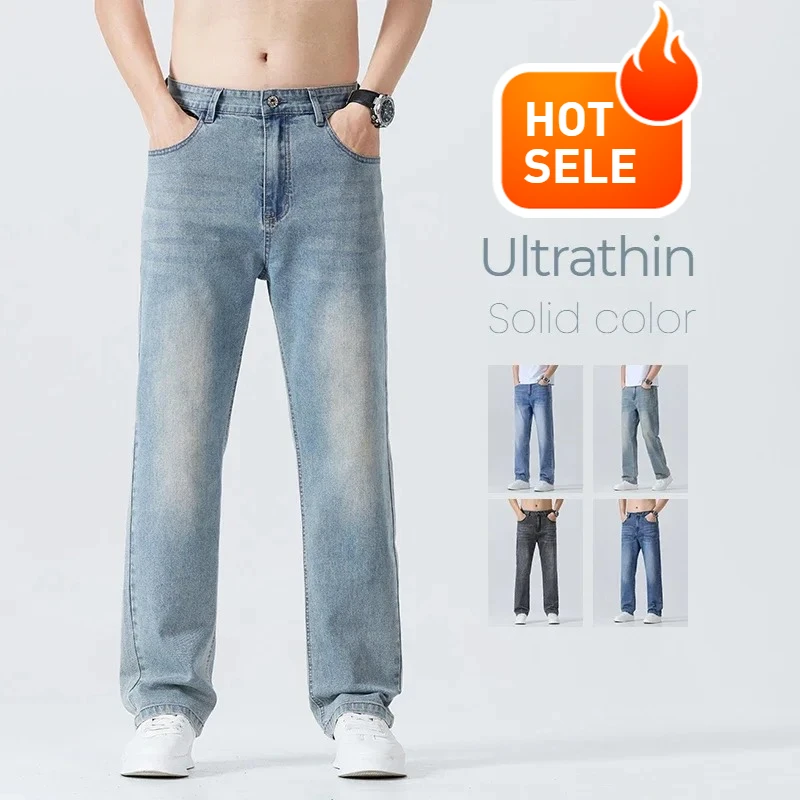 

Hot selling Summer Thin Straight Jeans Men's Clothing Soft Breathable Trousers Male Brand Comfortable Business Loose Denim Pants