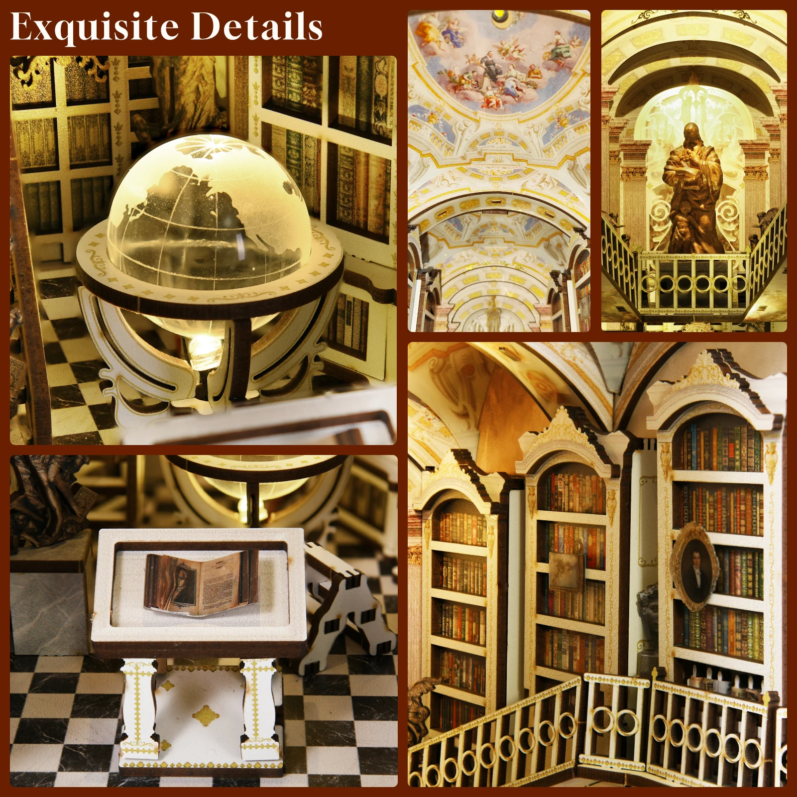 Book Nook Kit, DIY Miniature Dollhouse Booknook Kit, 3D Wooden Puzzle Bookend Bookshelf Insert Decor with LED Light for Teens an