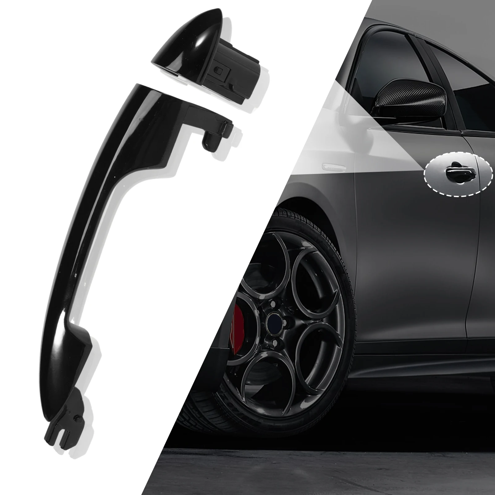 1 Paar vorne/hinten glänzend schwarze Türgriffe 2156145296 für Alfa Romeo Giulietta Alfa Mito Lancia Y 2012–156145295