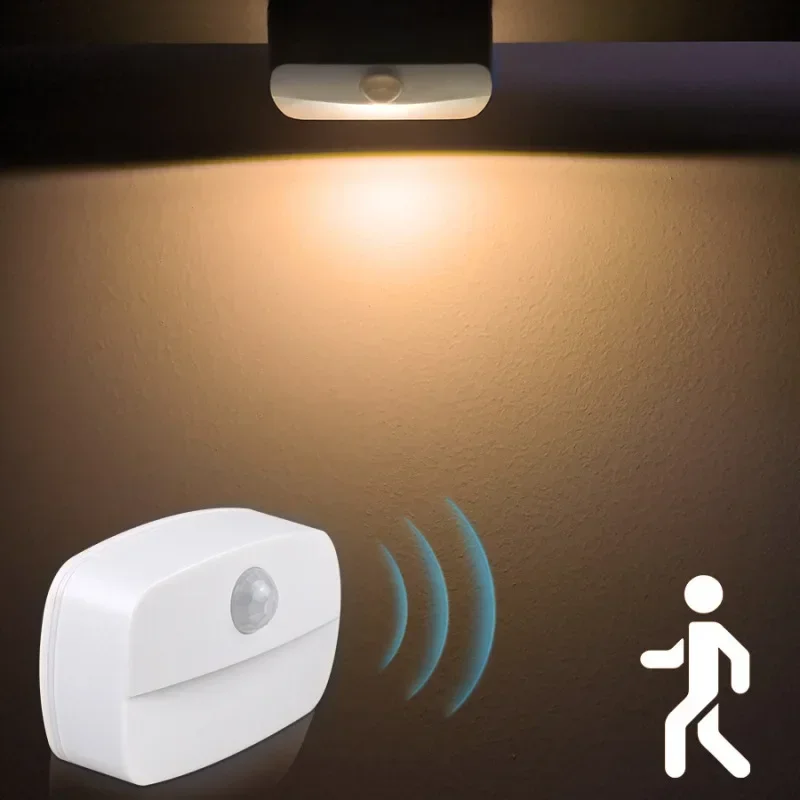 Bewegingssensor Nachtlampje Eu Plug In 220V Batterij Bewegingsmelder Led Nachtlamp Voor Slaapkamerkast Keuken Toilettrap