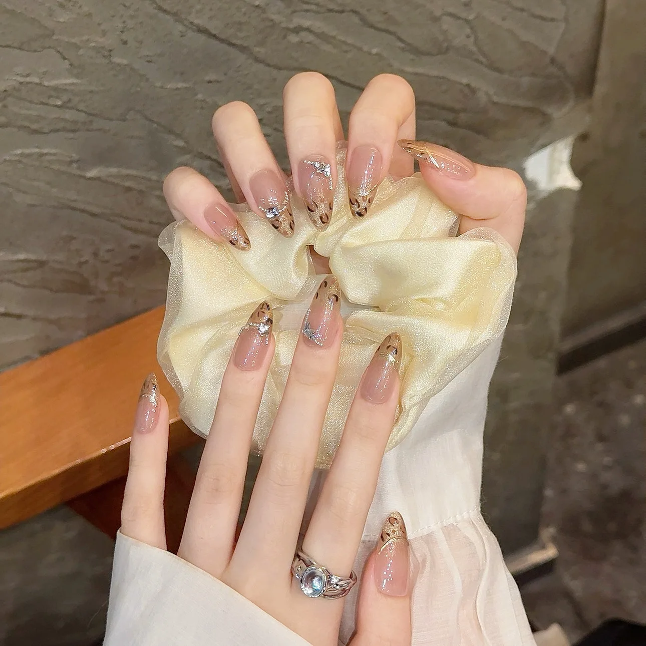 10Pcs Autumn Handmade Press on Nails Brown Leopard Print Design False Nail French Rhinestone Artificial Ballet Wearable Manicure