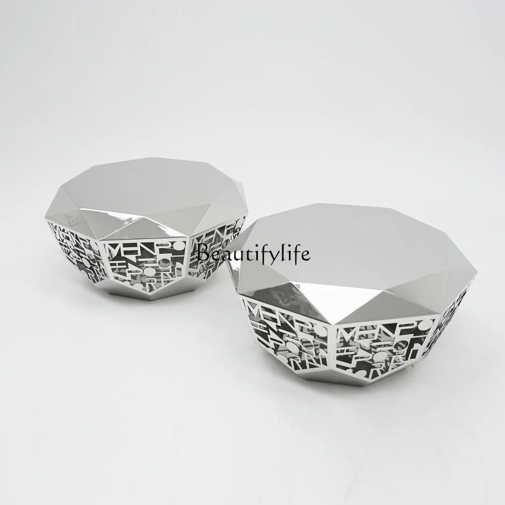 

02Stainless steel diamond coffee table high-end customized model house villa living room metal coffee table
