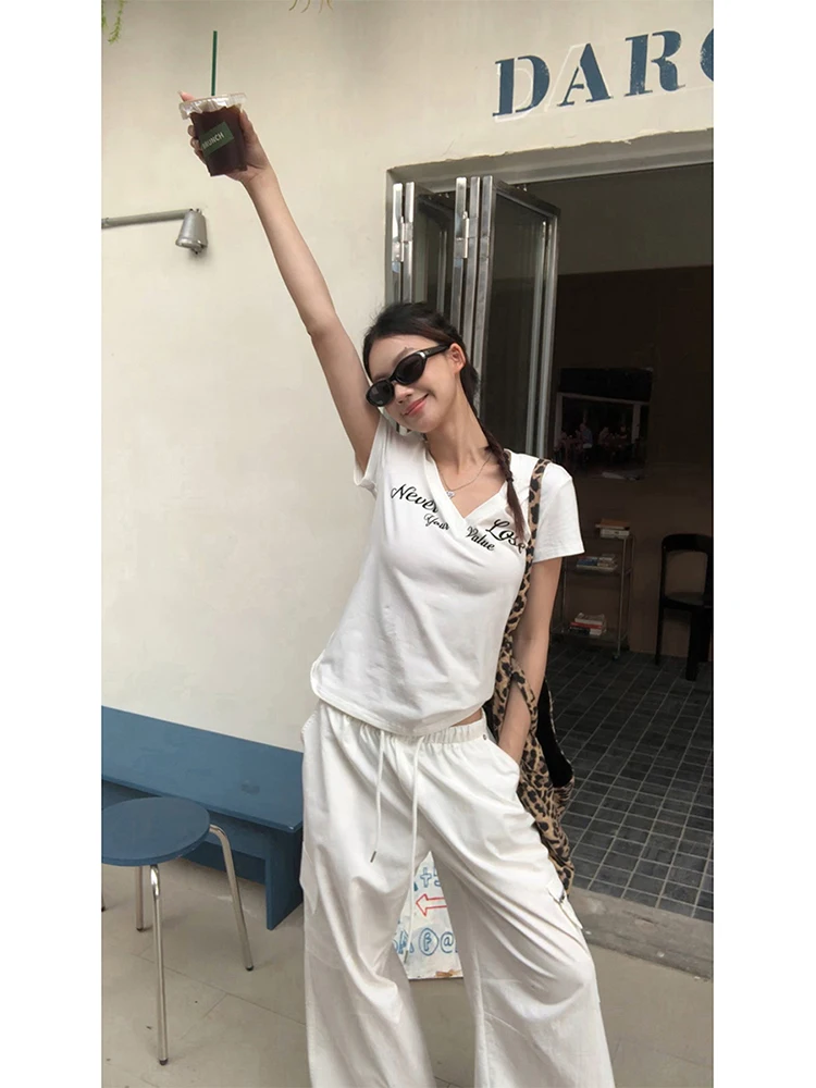 Rouge Celebri ort Sve T-irt femme nouveau 2025 été oulder v-ne blanc haut de gamme Unique haut coton Polyester mélange