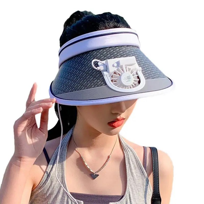 

Summer Sun Hat Fishing Hat With USB Rechargeable Fan Empty Top Hat Fan Hat Fishing Hat UPF50 Summer Cap For Beach Camping Hiking