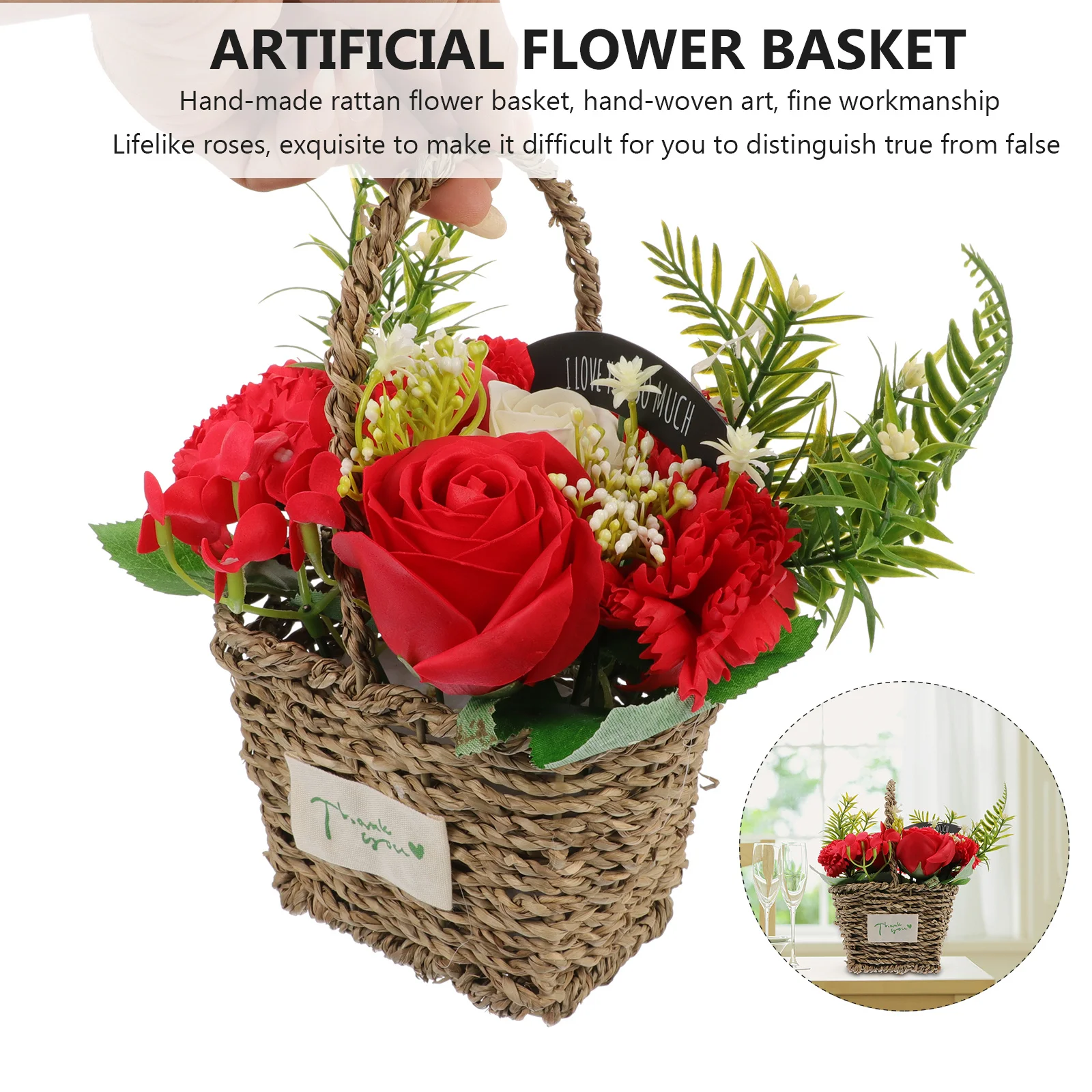 

Artificial Soap Rose Bouquet Hand Basket Beautifully Arranged Soap Flowers Everlasting Friendship Gift Rose Flower Petal