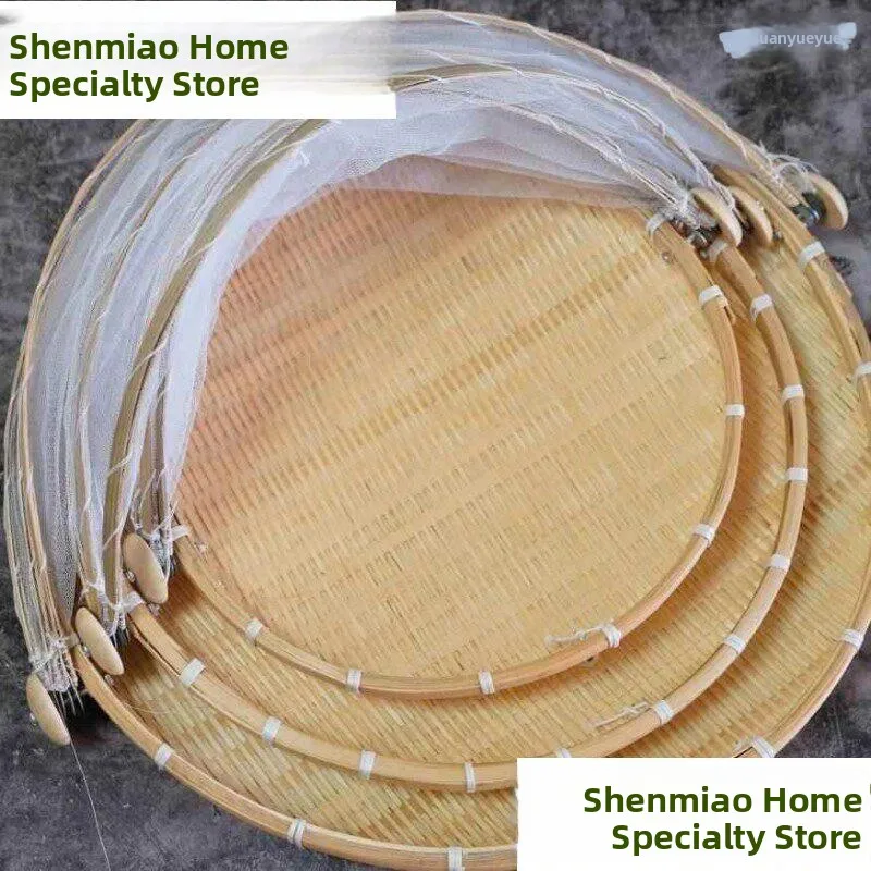 Bamboo Woven Fly-Proof round Tea Drying Sieve Home Use Vegetable Drying Rake Sun Drying Basket for Tea Leaves And Dry Goods