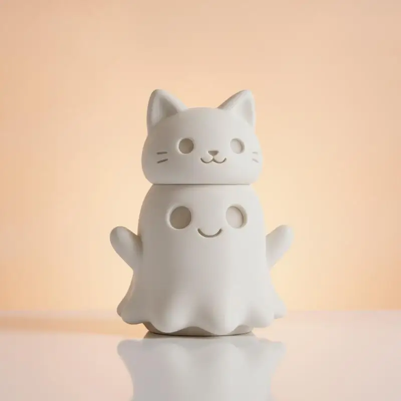 3D Printed Ghost Cat Model – Halloween Sculpture, Desktop Decoration Gift, Minimalist Decor For Room And Office