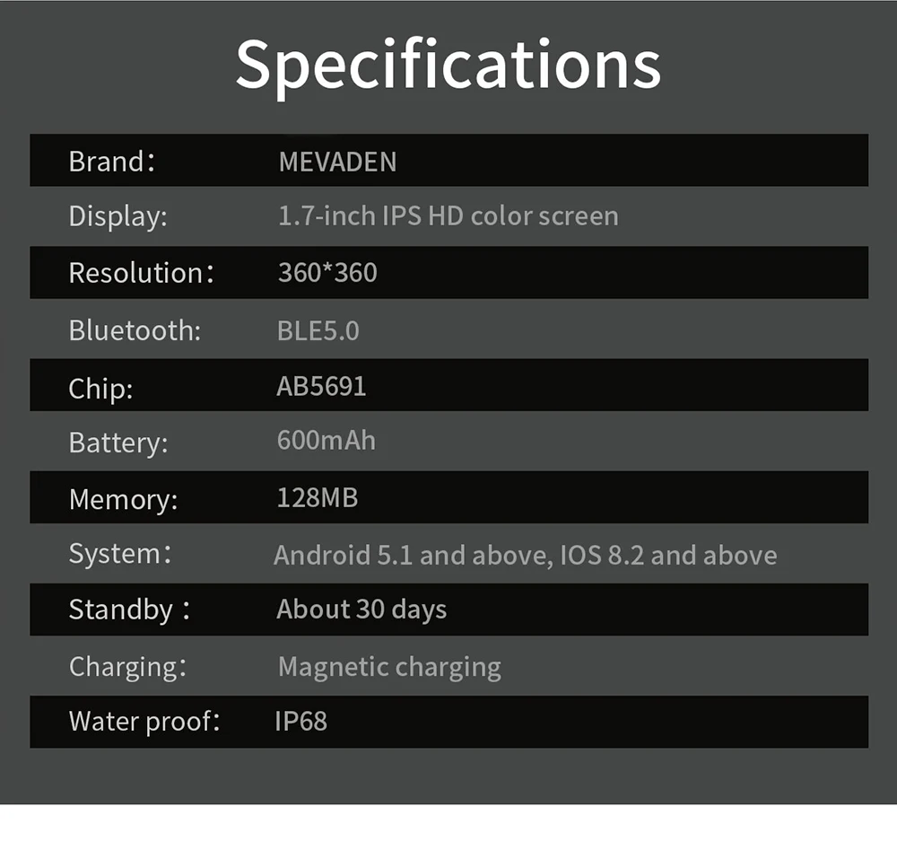 MEVADEN 1,7" großer Bildschirm Outdoor-Sportkompass Smart Watch Bluetooth Anruf Taschenlampe 600mAh Gesundheitsmonitor Smartwatch MD57 – Detail 20
