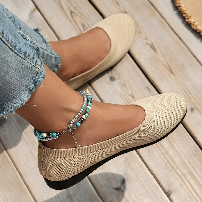 Frühlings-Damenschuhe, neue gestrickte Socken-Sneaker, atmungsaktive Slip-On-Loafer mit runder Zehenpartie, Größe 36-43, leichte Schuhe in Übergröße – Detail 20