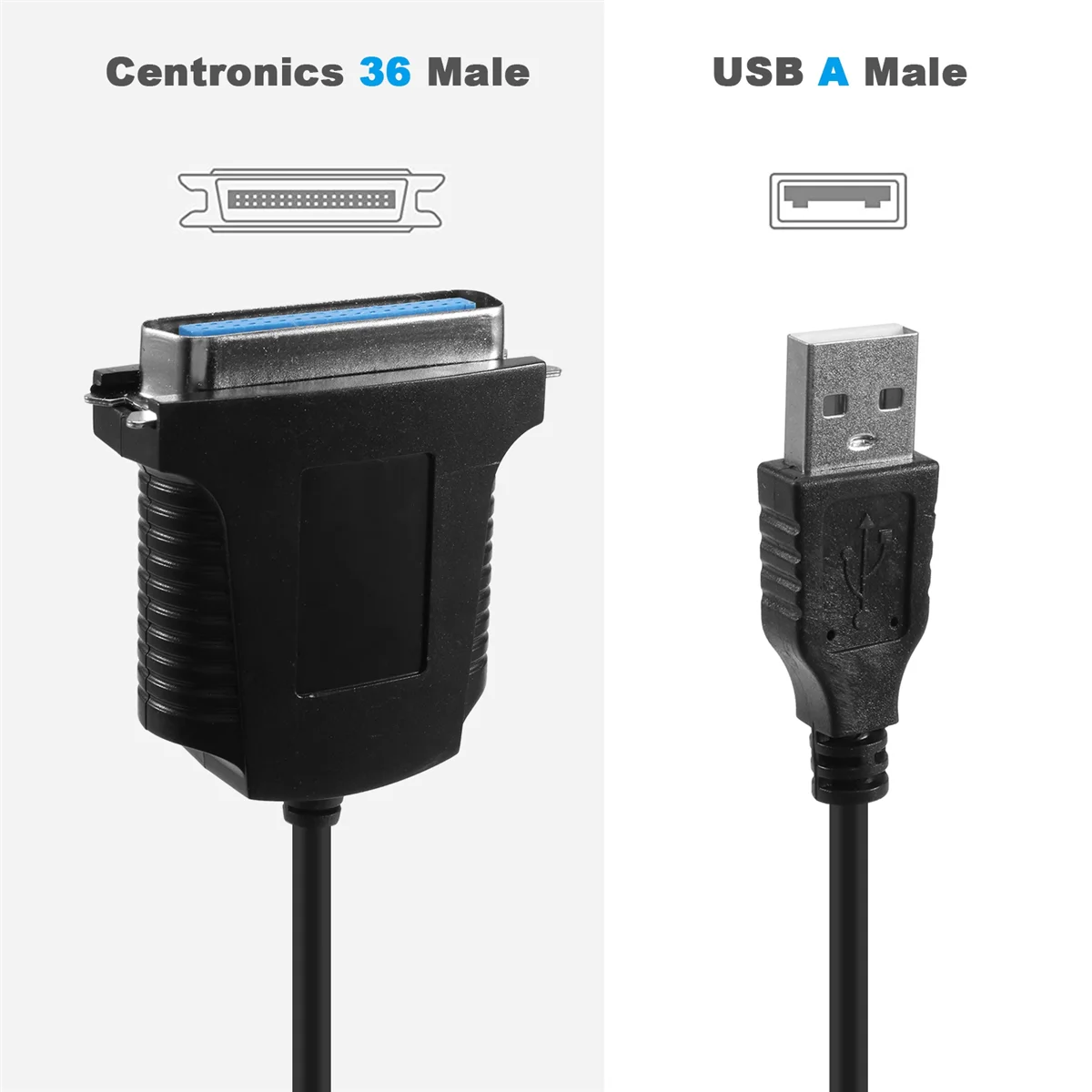 Cable de conversión macho de 36 pines con puerto paralelo para impresora USB YO Negro